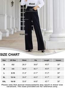 Commute Minimalist Office Old Money Simple Sexy And Elegant High Waisted Wide Leg Slacks With Belt Loops, Women Work Wear Career Pants - 黑色 - 查看 4