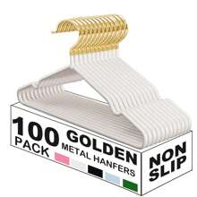 100/60/30/20/10/1pc Non Slip Hanger, Golden Metal Clothes Hangers Space Saving, Heavy Duty Rubber Coated Wire Hanger For Coat, Shirt, Dress, Pants-Wardrobe Organiser