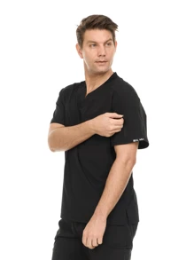 Men's V-Neck Multi-Pocket Scrub Top With Sleeve Zipper – Professional Clinical Uniform