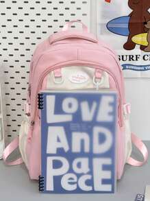 Stylish Sweet Solid Color Functional Backpack For Women, Casual Versatile Commuting Laptop Bag With Small Coin Purse, Campus Back To School Bookbag For High School And College Students, Multi Compartment Large Capacity Outdoor Travel Sports Backpacks, Fashion Bookbag With Pencil Pouch - Pink - View 2