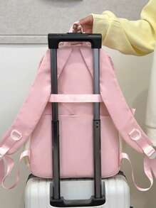 Stylish Sweet Solid Color Functional Backpack For Women, Casual Versatile Commuting Laptop Bag With Small Coin Purse, Campus Back To School Bookbag For High School And College Students, Multi Compartment Large Capacity Outdoor Travel Sports Backpacks, Fashion Bookbag With Pencil Pouch - Pink - View 8