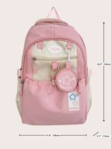 Stylish Sweet Solid Color Functional Backpack For Women, Casual Versatile Commuting Laptop Bag With Small Coin Purse, Campus Back To School Bookbag For High School And College Students, Multi Compartment Large Capacity Outdoor Travel Sports Backpacks, Fashion Bookbag With Pencil Pouch - Pink - View 6