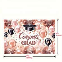 1 Rose Gold Graduation Congratulatory Polyester Background, Graduation Party Photo Background, No Need For Electricity, Suitable For Photo Booth And Birthday Decoration