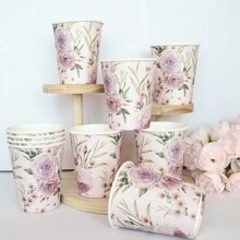 10pcs/20pcs/30pcs/Set Camellia Paper Cups, Light Purple Flower Paper Cups, 9oz Disposable Tea/Coffee Cups, Tea Party/Baby Shower/Bridal Shower/Wedding/Floral Party Supplies - Type B - View 1