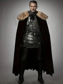 1 套中世纪维京复古加长骑士战士毛茸茸斗篷二合一可拆卸，狂欢节舞台表演服装道具万圣节黑色斗篷 - 彩色 - 查看 8