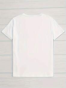 Women'S Casual Letter Print T-Shirt, Short Sleeve Crew Neck, Polyester Knit Fabric, Regular Length, All-Season Top, 95% Polyester 5% Elastane, Alphabet Pattern - Black & White Options - 白色 - 查看 2