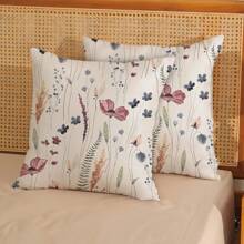 2 件装春季亚麻枕套，水彩蓝绿野花装饰农舍风格枕套，季节性家居沙发装饰，单面印花，不含枕芯（16 英寸 x 16 英寸，18 英寸 x 18 英寸，20 英寸 x 20 英寸） - 藍色綠色 - 查看 6