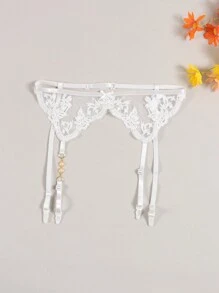 Đai garter rỗng thoáng khí ren gợi cảm họa tiết hoa kim loại trong suốt & trang trí ngọc trai cho nữ - trắng - Xem 1