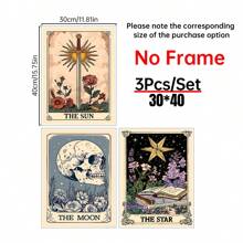 Set Of 3 The Sun The Moon The Star Tarot Card Print, Earthy Boho Set, Celestial Wall Prints, Astrology Posters, Mystical Tarot Card Art,Canvas Posters, Vintage Wall Decor, Funny Wall Art , Living Room Bedroom Office Kitchen Bathroom Decor Home Decor Christmas Decorations Christmas