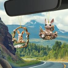 2 piezas Llavero acrílico de conejo de Pascua, Accesorio para espejo retrovisor, Colgante para mochila