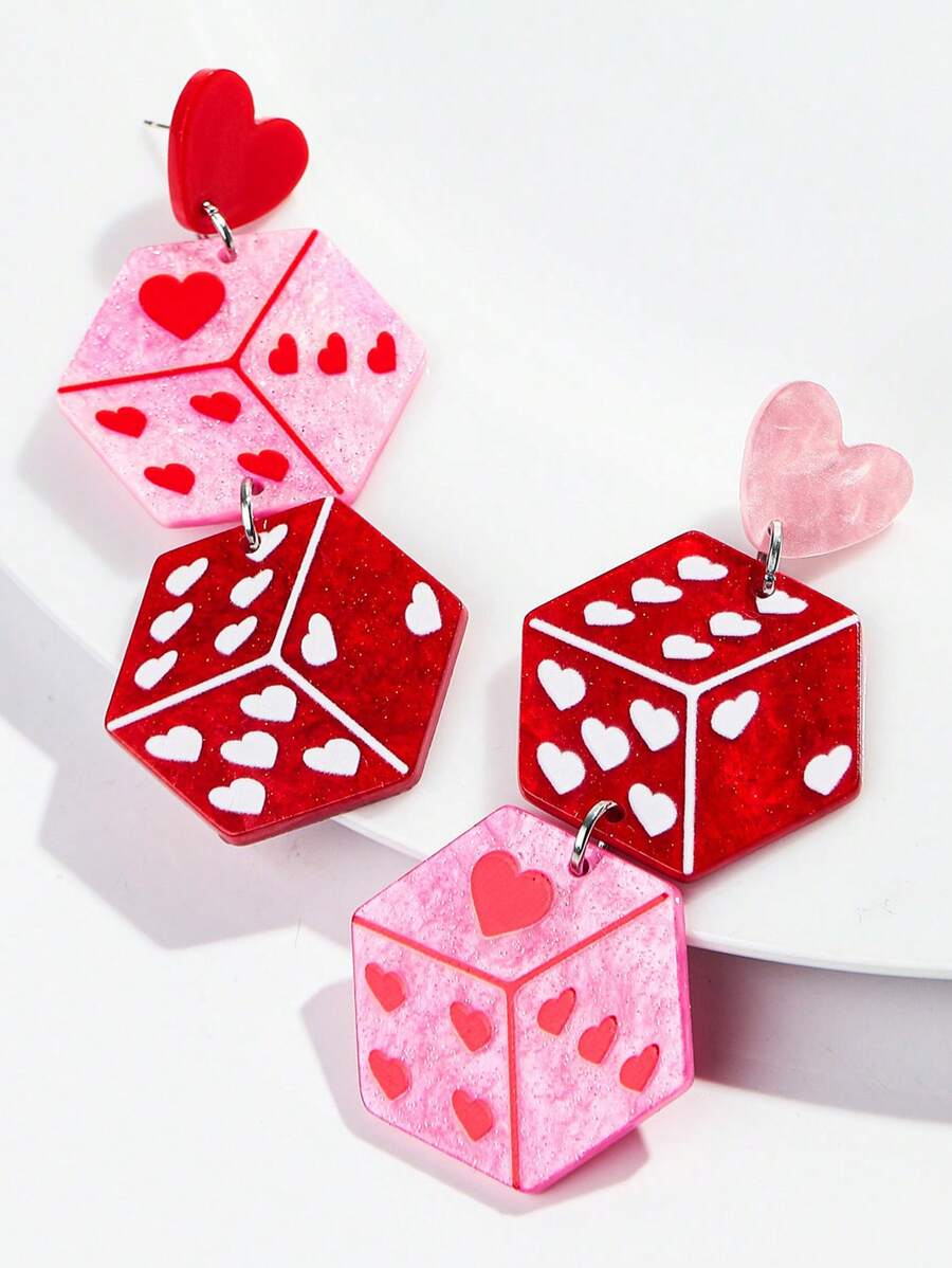 1 Cặp Hoa tai hình xúc xắc hình học 3D Acrylic thời trang, Thiết kế ba chiều nhiều màu sắc, Thích hợp cho phụ nữ đeo trong lễ hội