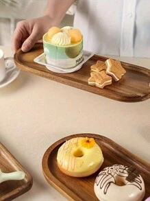 1pc Customized Wooden Tray - Elegant Design Perfect For Coffee Table Desserts, Cakes And Snacks | Ideal Choice For Restaurants And Kitchens,Delicate Romance,Chic Design - Wood Color - View 6