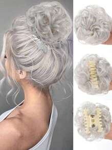 凌乱卷曲波浪发髻爪夹凌乱发髻接发卷曲波浪合成发髻发箍发片 - 彩色 - 查看 11