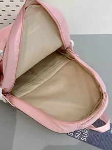Stylish Sweet Solid Color Functional Backpack For Women, Casual Versatile Commuting Laptop Bag With Small Coin Purse, Campus Back To School Bookbag For High School And College Students, Multi Compartment Large Capacity Outdoor Travel Sports Backpacks, Fashion Bookbag With Pencil Pouch - Pink - View 3