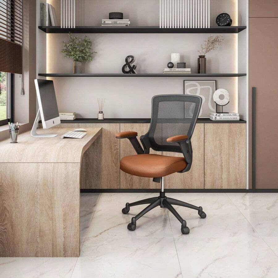 Techni Mobili Mid-Back Mesh Task Office Chair With Height Adjustable Arms, Brown - Multicolor - View 1