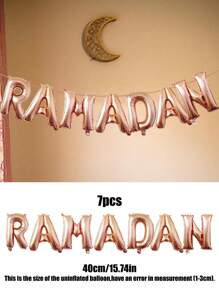 7 Stücke 16-Zoll-Ramadan-Buchstabenballon-Set, Gold, Silber, Roségold, Blau, Rose, Rot, Eid Mubarak-Partydekorationen - Verschiedenfarbig - Übersicht 10