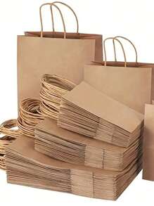 20 个棕色牛皮纸袋带手柄商务、零售、杂货、商店用品、包裹、包装和家庭厨房外卖袋 - 圣诞节