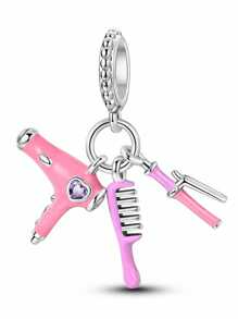 Silver Plated Charm Headphone Toothbrush Perfume Bear Cake Comb Cross Pink Series Chain Charm Pendant Ball Suitable For Bracelets DIY Women's Jewelry - Multicolor - View 12