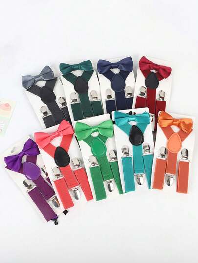 2 件/1 套儿童纯色领结和肩带，适合婚礼派对、生日、各种节日纪念礼物、学校表演、装饰和中性日常穿着