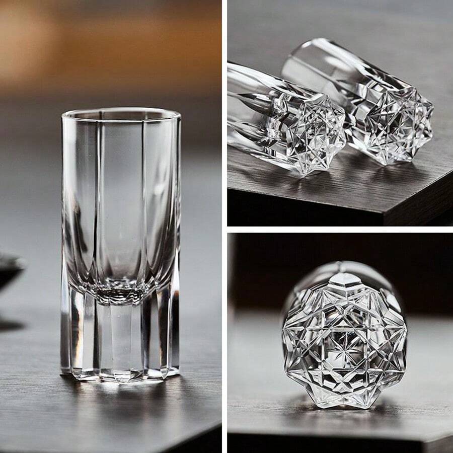 2/6pcs 1oz/30ml Heavy Bottom Straight Lined White Wine Shot Glasses, Tequila Vodka Shot Glasses, Round Crystal Clear Glass For Ocean, Dessert, Beverage Drink, Liquor