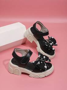 2025 Summer Big Bow Girls High Heel Sandals, Comfortable PU Leather Children Party & Casual Sandals