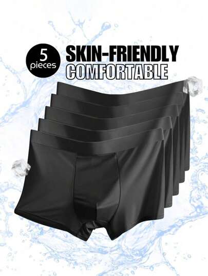 5 Pieces/Set Of Men's Underwear - Comfortable, Soft, Fashionable Boxer Briefs, Sports Ice Silk Briefs