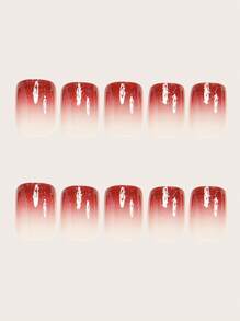 Migliora il tuo aspetto con 24 unghie finte a forma di quadrato corto, motivo romantico a cuore e sfumatura rosso brillante, set completo di unghie finte con copertura totale per donne e ragazze, include 1 foglio di adesivi e 1 striscetta di gel jelly casuale