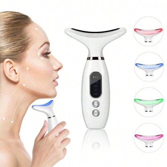 1pc Rechargeable Facial And Neck Massager With Heating, 4 Modes 3 Settings, Skin Care Massage Tool, Suitable For Personal Use Or As Gift