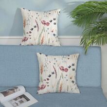 2 件装春季亚麻枕套，水彩蓝绿野花装饰农舍风格枕套，季节性家居沙发装饰，单面印花，不含枕芯（16 英寸 x 16 英寸，18 英寸 x 18 英寸，20 英寸 x 20 英寸） - 藍色綠色 - 查看 7