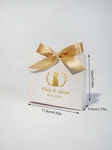 Custom Mini Wedding Favor Boxes: Elegant Boxes With Gold Design ,Names Of The Groom And Bride, Wedding Date, Featuring Lovely Satin Ribbons In Pink And Gold - Perfect For Treats, Chocolates, And Small Gifts For Weddings, Engagements, And Bridal Showers - 11.5x4.5x10cm - View 10