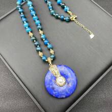 女士复古宝石波西米亚绿松石吊坠项链，天然淡水巴洛克珍珠串珠链毛衣项链，适合日常搭配衬衫、上衣、外套、旗袍