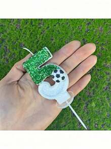 1pc Sparkling Sequin Football Shaped Birthday Candle With Holder, Sports Theme Party Decorations