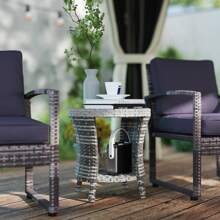 Outsunny 18" Outdoor Wicker Coffee Table, PE Rattan Patio Side Table With 2-Tier Storage, Composite Wood Top For Garden Backyard Balcony - Mixed Gray - View 1