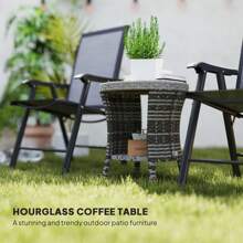 Outsunny 18" Outdoor Wicker Coffee Table, PE Rattan Patio Side Table With 2-Tier Storage, Composite Wood Top For Garden Backyard Balcony - Mixed Gray - View 4