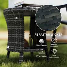 Outsunny Mesa de centro de mimbre para exteriores de 18", mesa lateral de patios con 2 niveles de almacenamiento, tapa de madera compuesta para jardín, patio trasero o balcón - Gris - Ver 5
