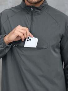 Men's Lightweight Quarter Zip Pullover For Golf, Hiking, And Running Windbreaker Workout Sweatshirt With Pocket - 灰色 - 查看 5