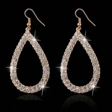 2pcs Fully Rhinestone Encrusted Water Drop Pendant Earrings, Luxury Gift For Women, Party Jewelry - Gold - View 5