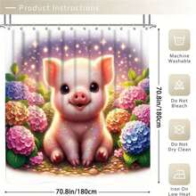 1pc Valentines Decorations Shower Curtain With 12 Hooks, Waterproof Shower Curtain, Machine Washable Bathroom Cartoon Decoration
