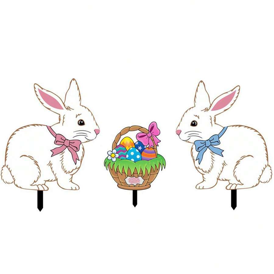 Estacas de jardín de conejito, huevos de Pascua, conejo/pollito, divertidas decoraciones primaverales únicas para jardín al aire libre. - Multicolor - Ver 1