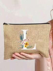 1 Peça Nécessaire com Estampa de Letra de A a Z, Presente para Meninas, Bolsa de Armazenamento com Padrão de Letra Fofo Retrô Simples da Moda com Estampa, Nécessaire para Armazenamento de Itens Pequenos, Bolsa para Cosméticos, Bolsa Leve e Dobrável para Armazenamento, Bolsa Simples para Compras, Nécessaire Presente para Professores, Armazenamento para Enfermeiros, Médicos e Professores, Adequado para Armazenamento de Cosméticos de Viagem Pessoal - Caqui - Visão 4