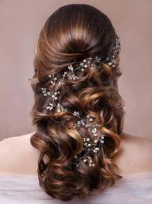 Kismis 50公分婚禮頭飾假珍珠水晶新娘髮飾頭飾女裝飾髮藤婚禮髮飾珠寶 - 銀色 - 查看 1