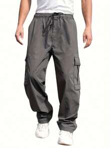 Men's Cargo Belt Pocket Hiking Pants Casual Sports Jogging Outdoor Pants Loose Version - 灰色 - 查看 3