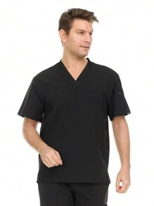 Men's V-Neck Multi-Pocket Scrub Top With Sleeve Zipper – Professional Clinical Uniform