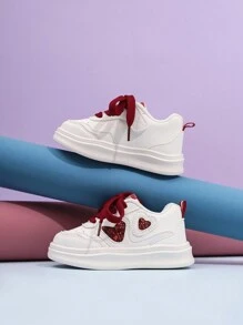 A Pair Of Unisex 6-Year-Old Children's Skateboard Shoes For Autumn 2024 For Boys And Girls. Panda Shoes For Girls And White Shoes For Children - Red - View 6