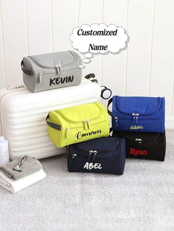 Customized Text Personalized Simple Makeup Bag Large Capacity Travel Makeup Bag Storage Portable Makeup Bag Hook Toilet Bag Waterproof Multi Functional Makeup Bag Business Travel Portable Storage Bag New Travel Storage Hook Toilet Bag Makeup Bag Women's Outdoor Large Capacity Portable Men's Toilet Bag