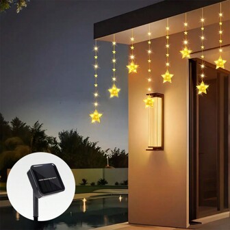 1 件 120 LED 星星窗帘灯太阳能斋月星星窗灯暖白色带 8 种照明模式防水童话氛围灯适用于家庭窗户卧室开斋节派对装饰