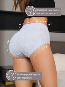 4 pièces de sous-vêtements triangulaires haute taille à haute élasticité pour femmes, décontractés et confortables, sans marque, avec une combinaison de dentelle sur les hanches pleines. Ensemble multicolore de culottes mode respirantes et antibactériennes personnalisées