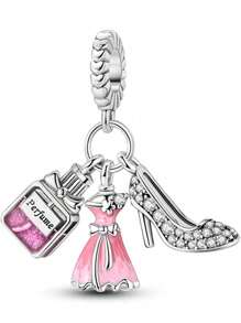 Silver Plated Charm Headphone Toothbrush Perfume Bear Cake Comb Cross Pink Series Chain Charm Pendant Ball Suitable For Bracelets DIY Women's Jewelry - Multicolor - View 13