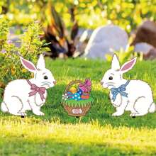 Estacas de jardín de conejito, huevos de Pascua, conejo/pollito, divertidas decoraciones primaverales únicas para jardín al aire libre. - Multicolor - Ver 3