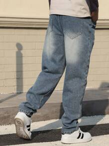 Jeans droits décontractés vintage lavés pour garçons, pantalon en jean déchiré pour adolescents, printemps/automne